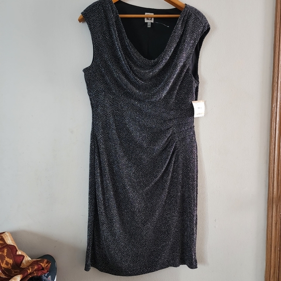 NWT Anne Klein Black With Sparkle Dress Rouching Sleeveless Cocktail Party Sz 12 - Picture 3 of 8